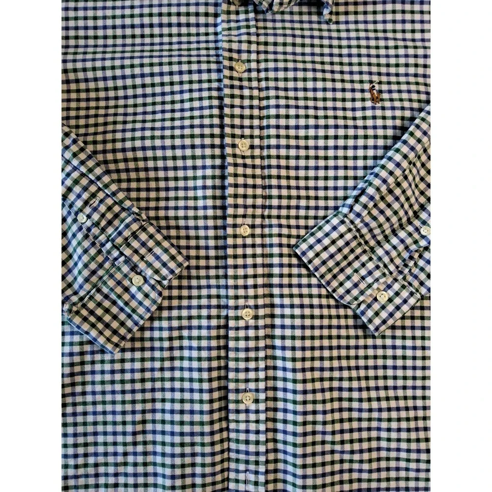 Polo Ralph Lauren Mens 3XB Big & Tall Gingham‎ Button Down Shirt Green Navy Blue